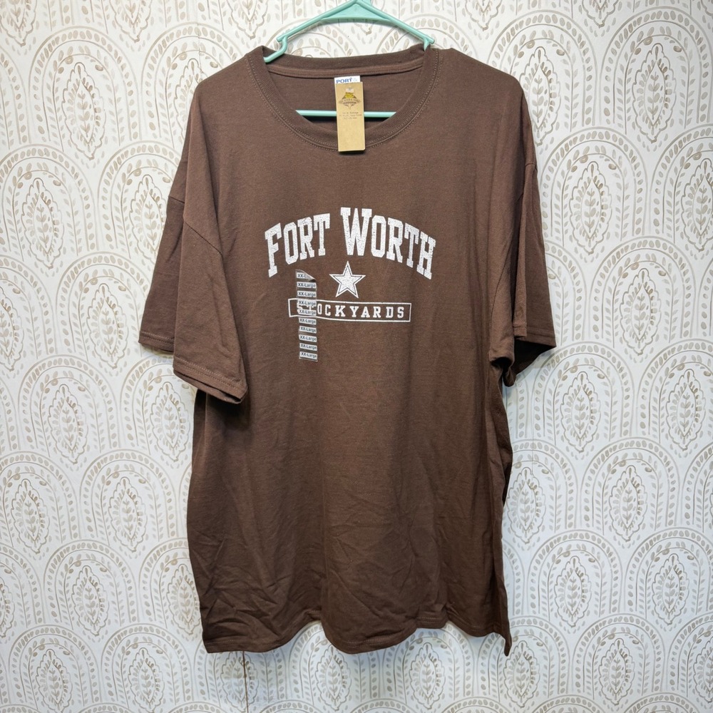 Port & Company T-Shirt Mens 2XL Brown Fort‎ Worth Stockyards Graphic Tee New
